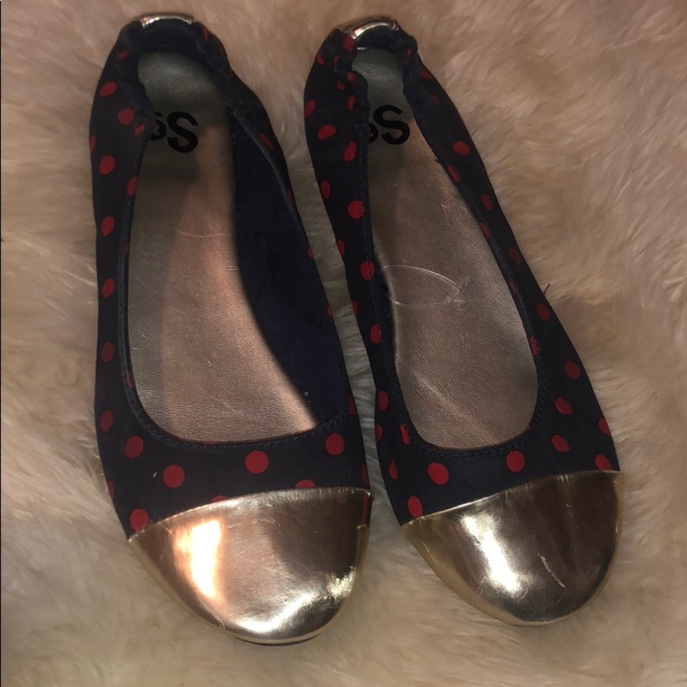 Polka dot ballet flats with gold caps